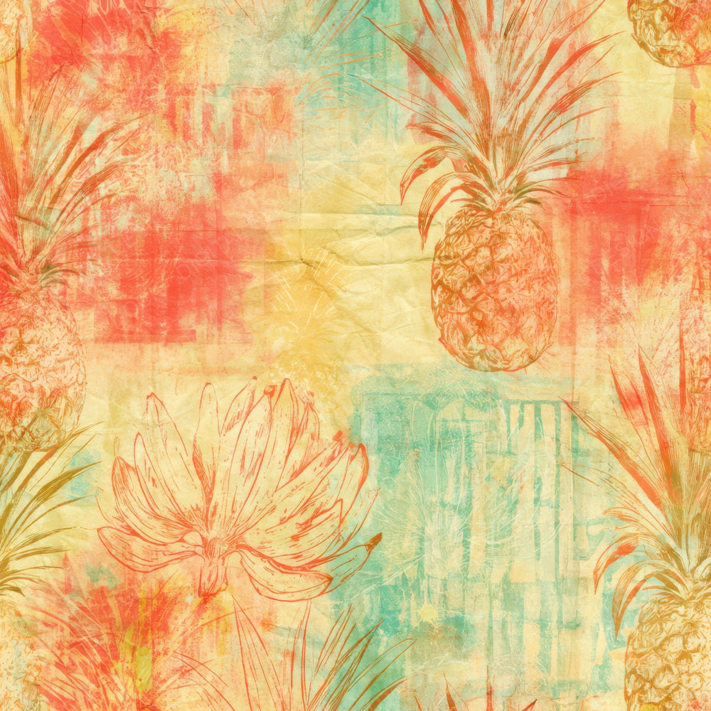 Retro Pineapple Lemon Coral Digital Paper Pack (DDD016815)