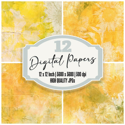 Retro Sunflower Marigold Green Digital Paper Pack (DDD016821)