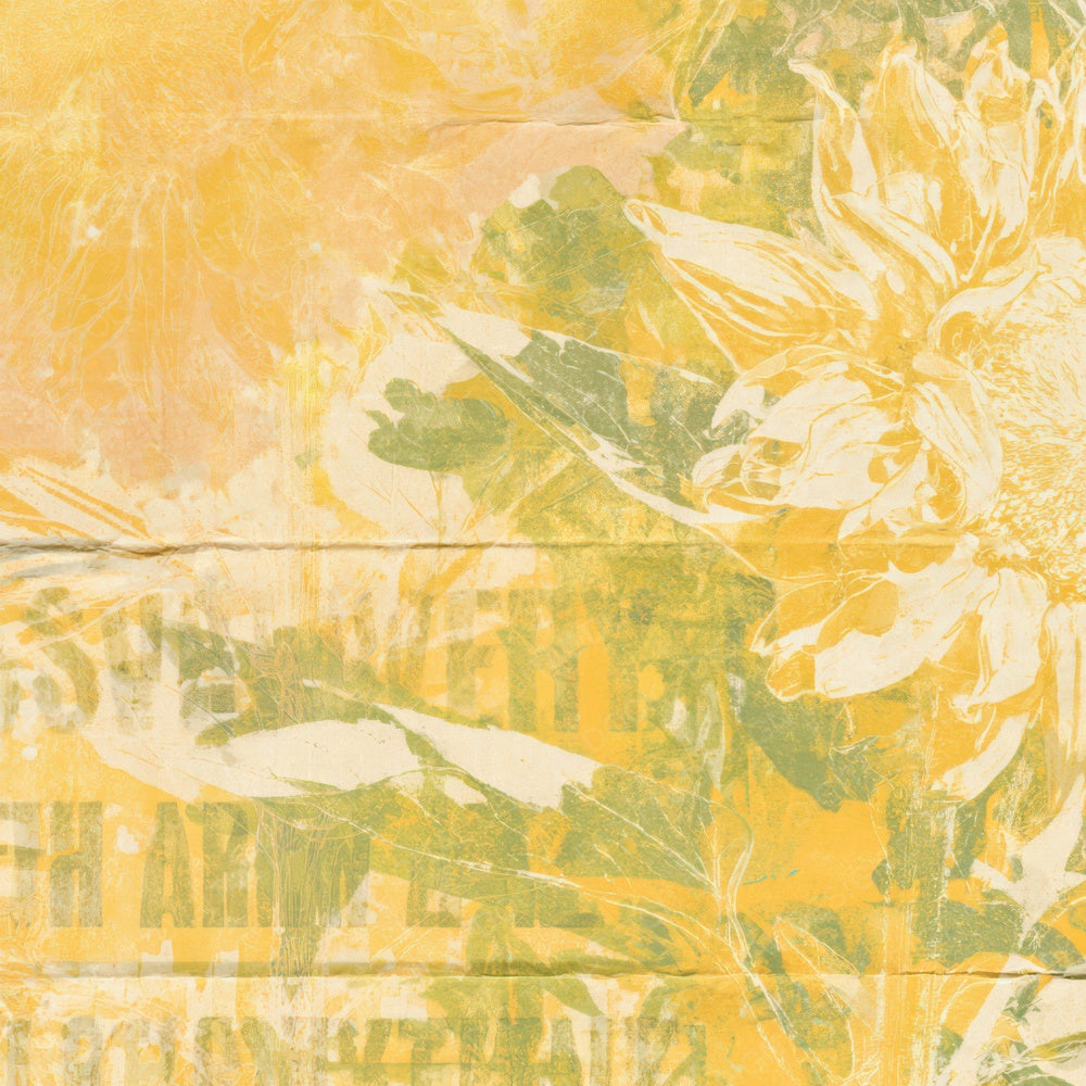 Single Retro Sunflower Marigold Green digital paper shown full size