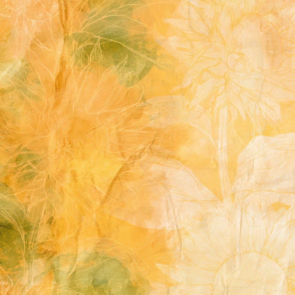 Another Retro Sunflower Marigold Green digital paper shown full size