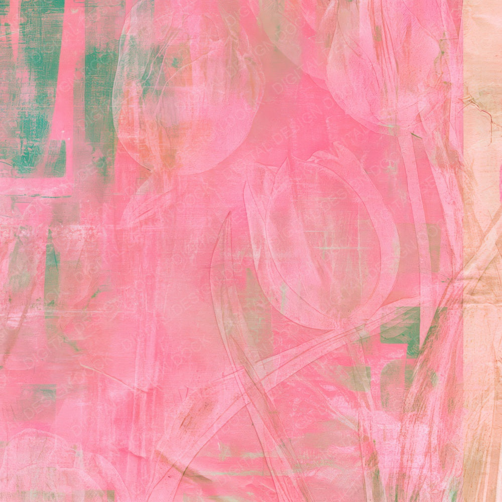 Single Retro Tulip Fuchsia Emerald digital paper shown full size