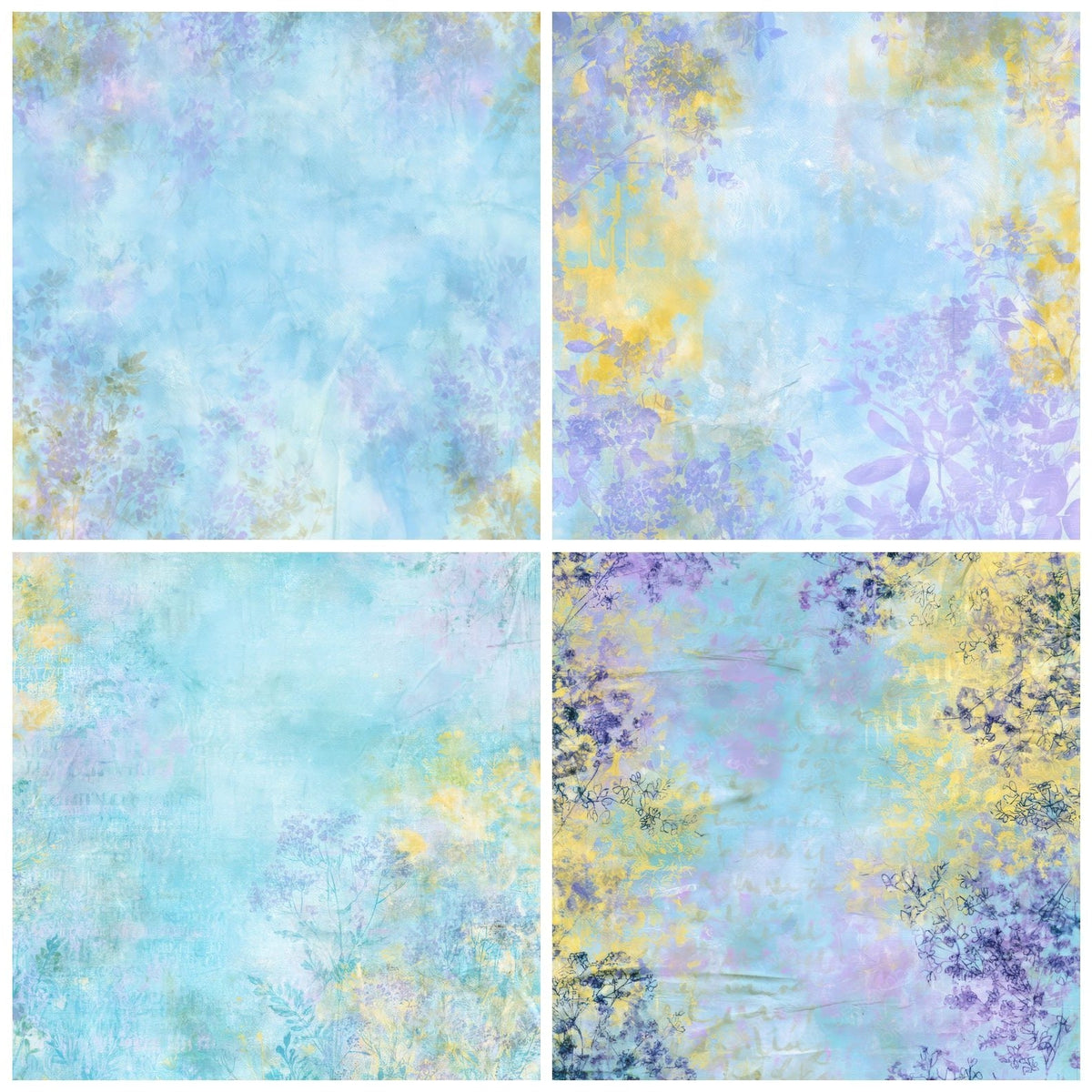 Four Retro Violet Sky Lilac digital papers from the pack shown in a grid