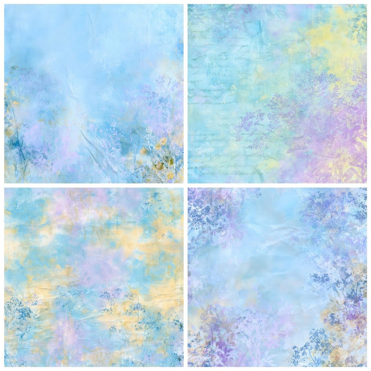 Four more Retro Violet Sky Lilac digital papers from the pack shown in a grid