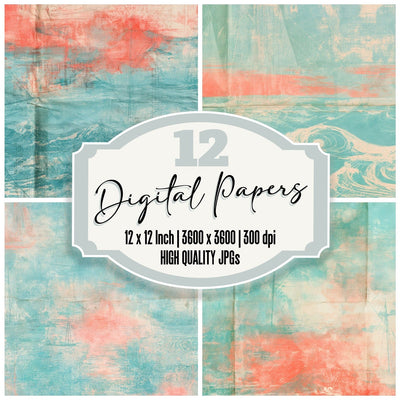 Coastal Sailboat Turquoise Coral Digital Paper Pack (DDD016828)
