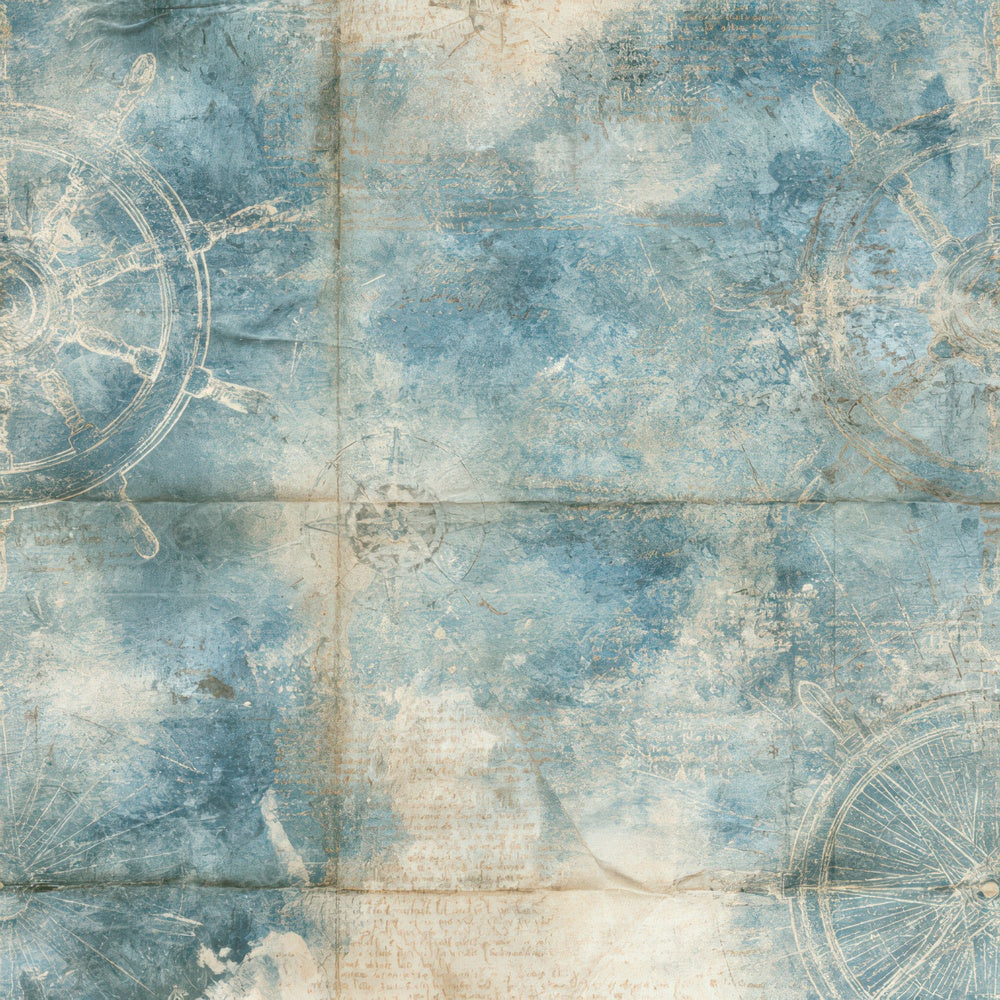 Single Coastal Ship Wheel Ocean Brass digital paper shown full size