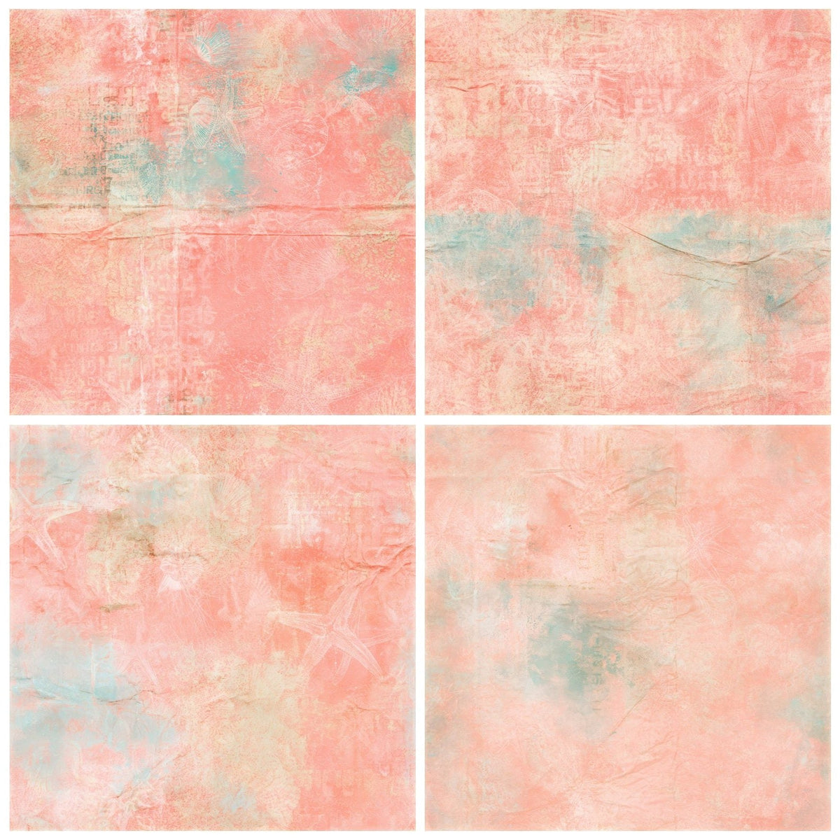 Four more Coastal Starfish Coral Aqua Seamless digital papers from the pack shown in a grid