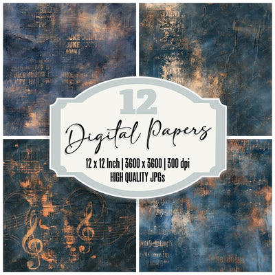Music Blues Notes Indigo Copper Seamless Digital Paper Pack (DDD016831)