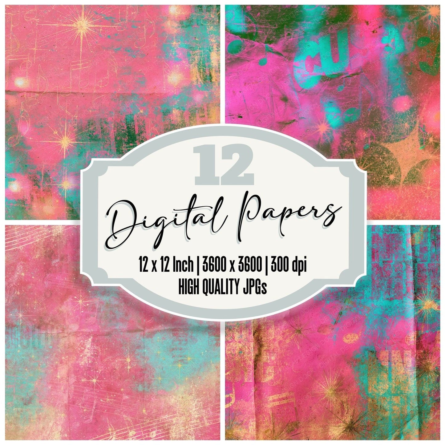 Music Disco Notes Magenta Turquoise Digital Paper Pack (DDD016833)