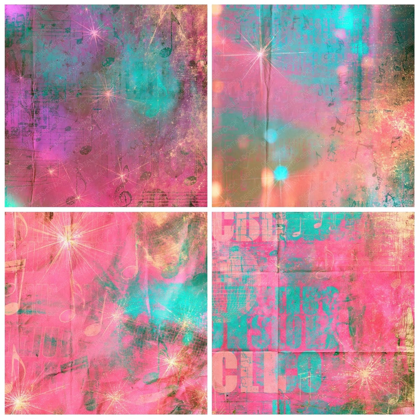 Music Disco Notes Magenta Turquoise Digital Paper Pack (DDD016833)