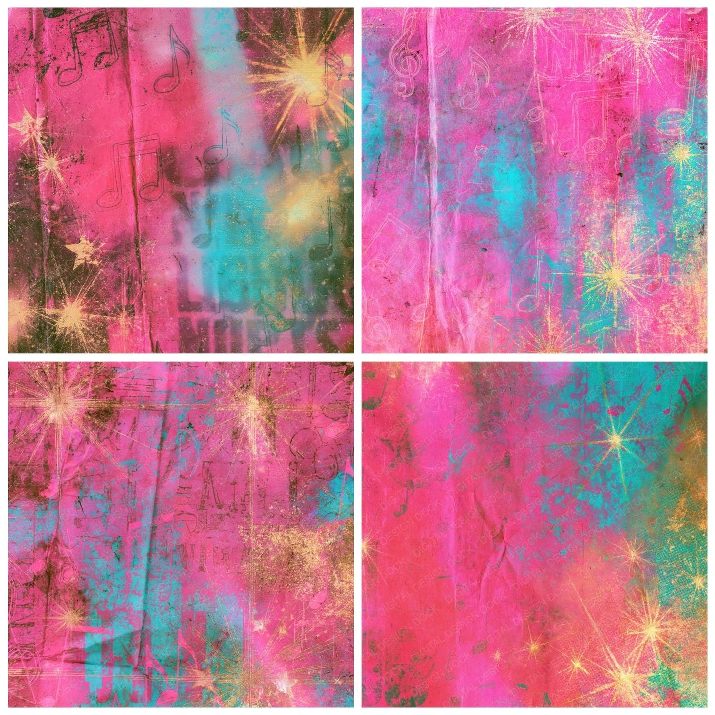Music Disco Notes Magenta Turquoise Digital Paper Pack (DDD016833)