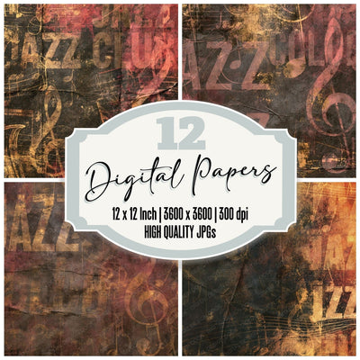 Music Jazz Notes Charcoal Gold Digital Paper Pack (DDD016835)