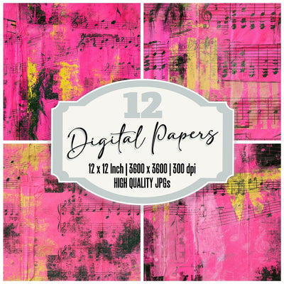 Music Punk Notes Pink Black Seamless Digital Paper Pack (DDD016838)