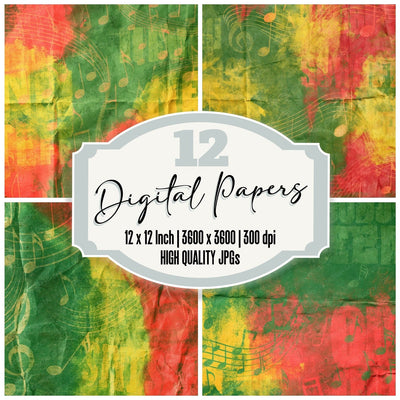Music Reggae Notes Jungle Yellow Digital Paper Pack (DDD016839)