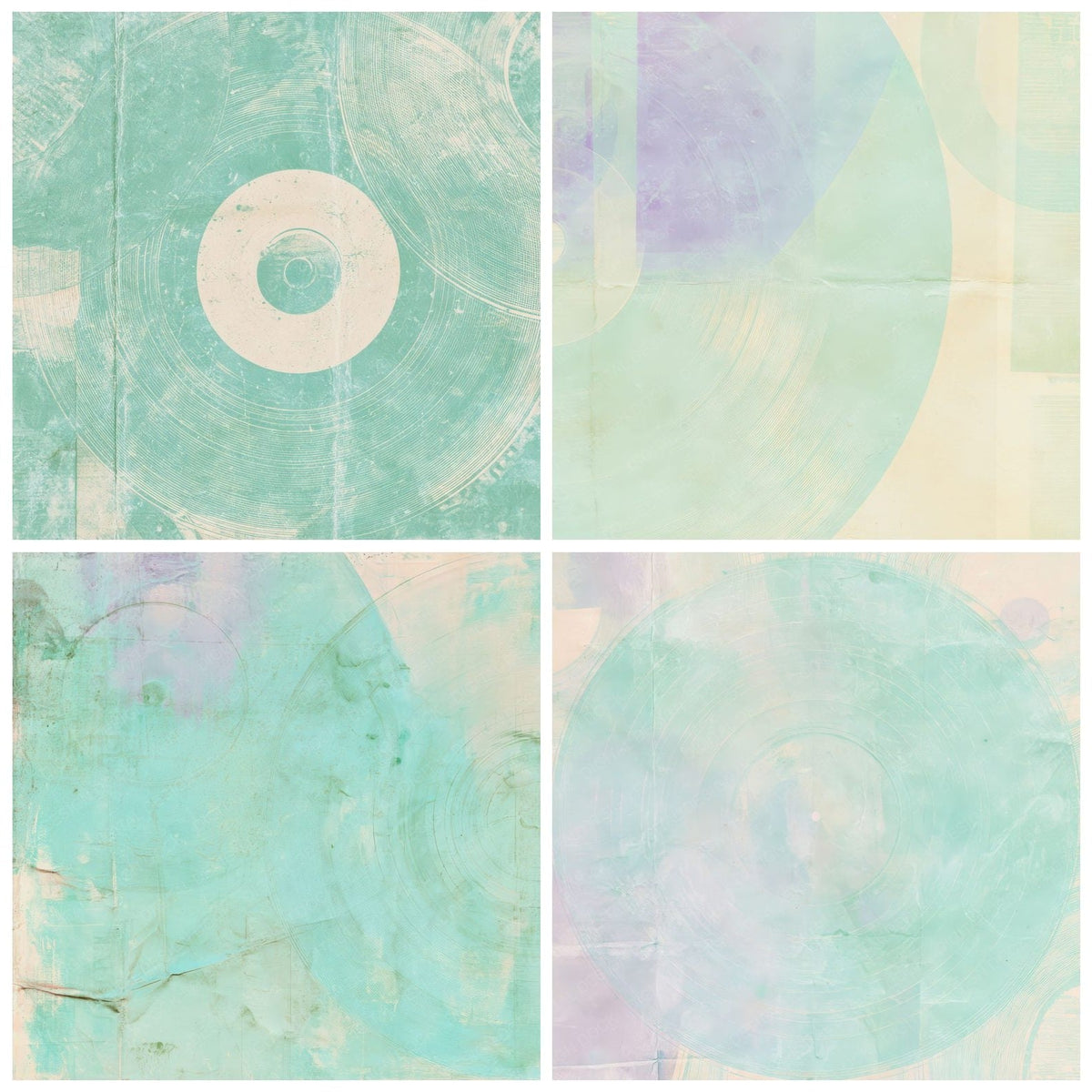 Four Music Vinyl Mint Lavender digital papers from the pack shown in a grid
