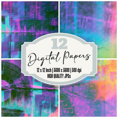 Music Electronic Notes Violet Cyan Digital Paper Pack (DDD016846)
