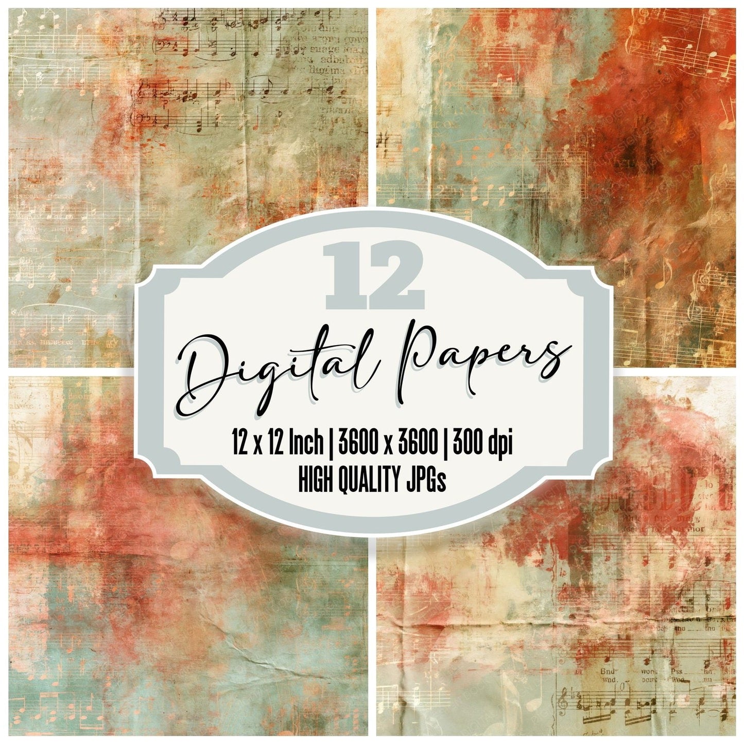 Music Folk Notes Sage Russet Digital Paper Pack (DDD016847)
