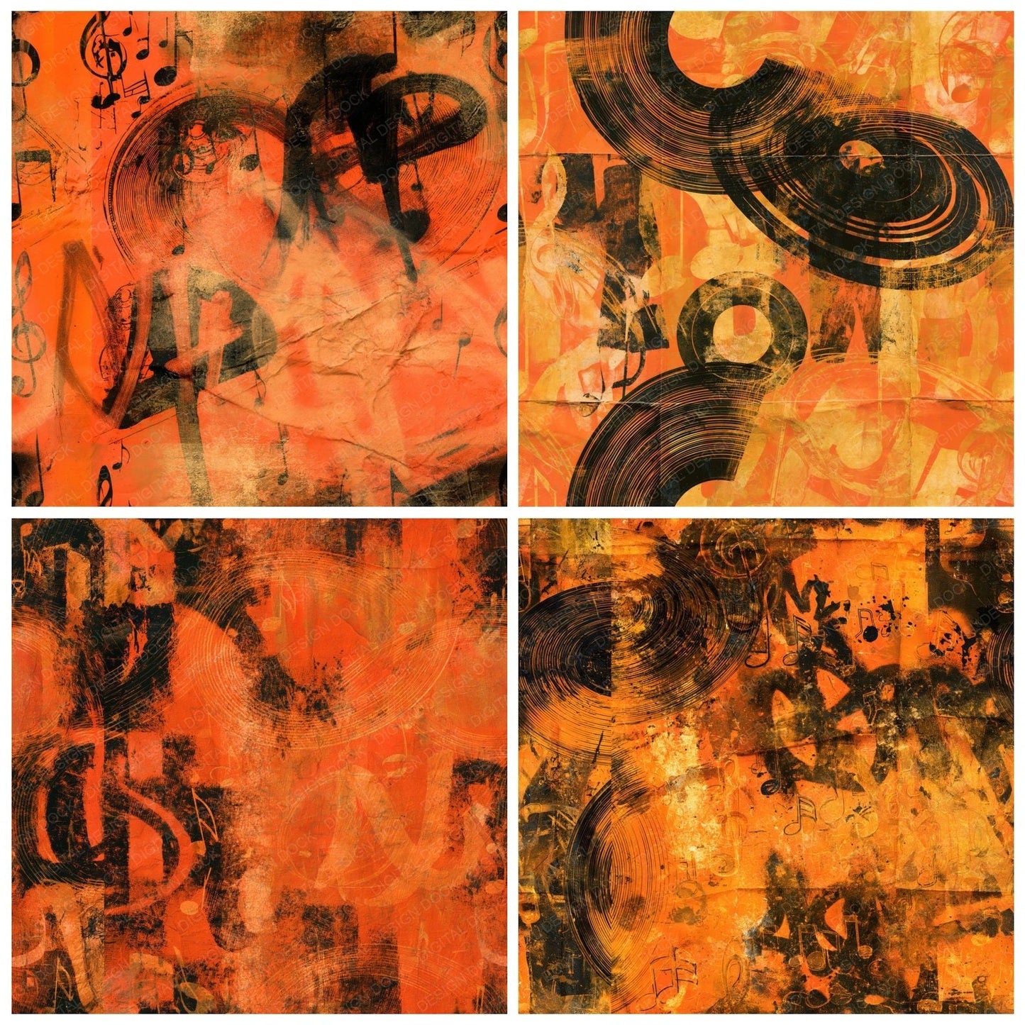 Music Hip Hop Notes Orange Gold Seamless Digital Paper Pack (DDD016848)
