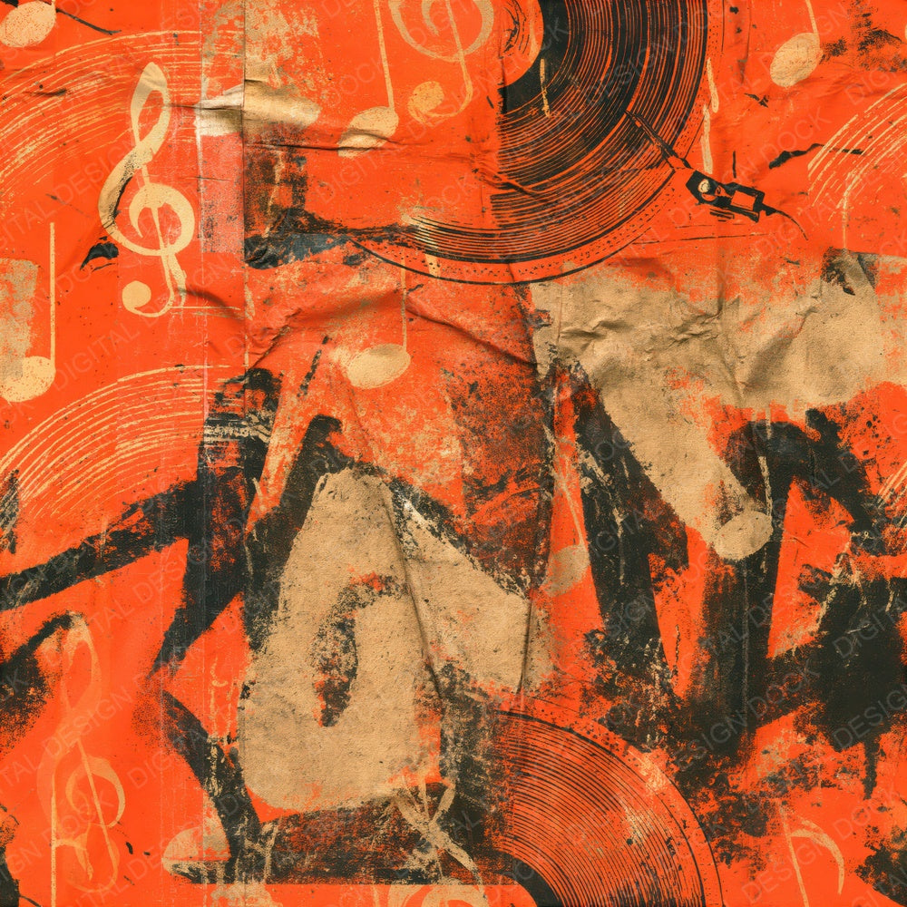 Music Hip Hop Notes Orange Gold Seamless Digital Paper Pack (DDD016848)