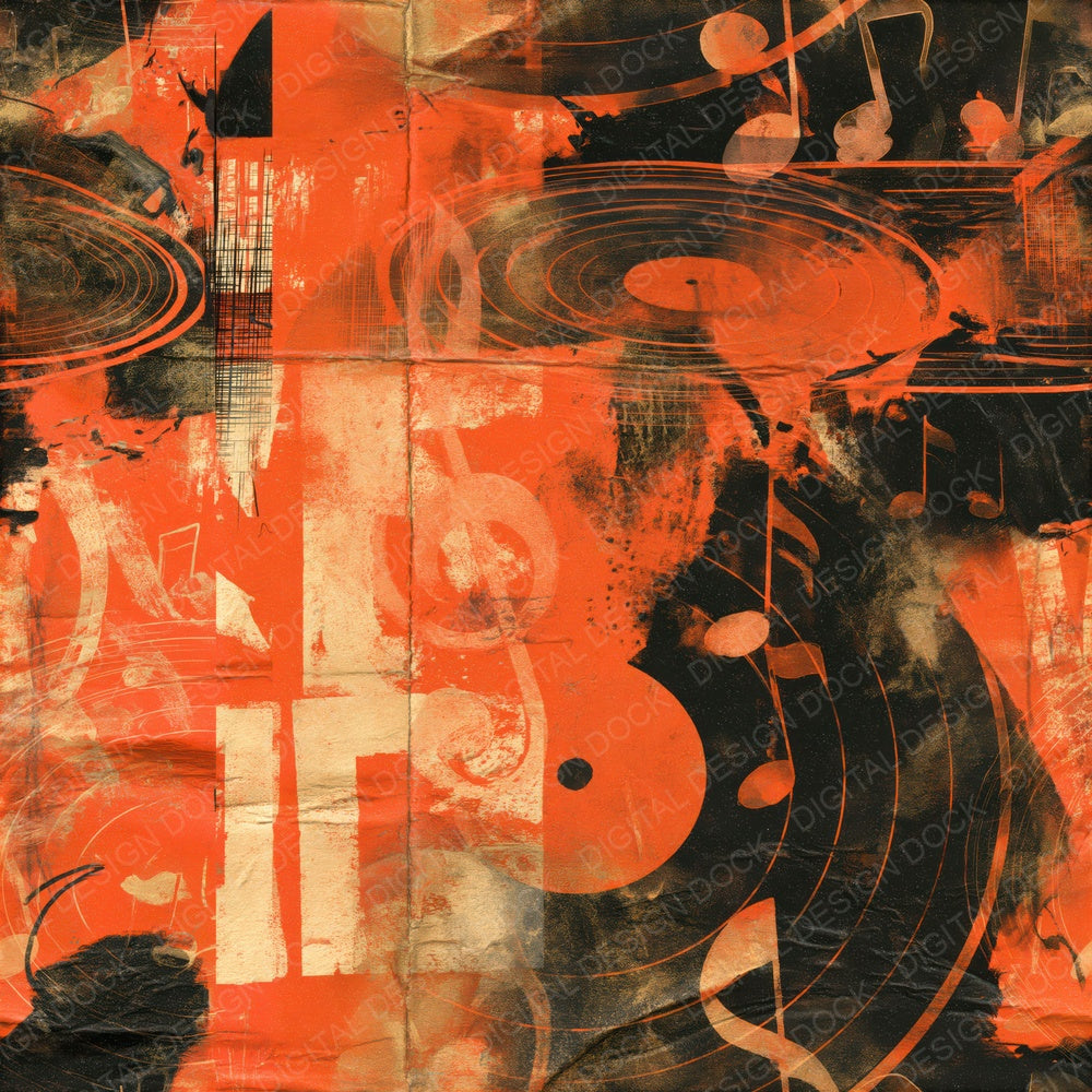 Music Hip Hop Notes Orange Gold Seamless Digital Paper Pack (DDD016848)