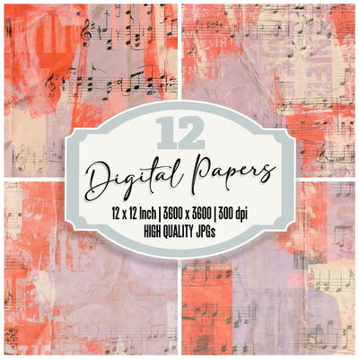 Music Indie Notes Lavender Coral Digital Paper Pack (DDD016849)