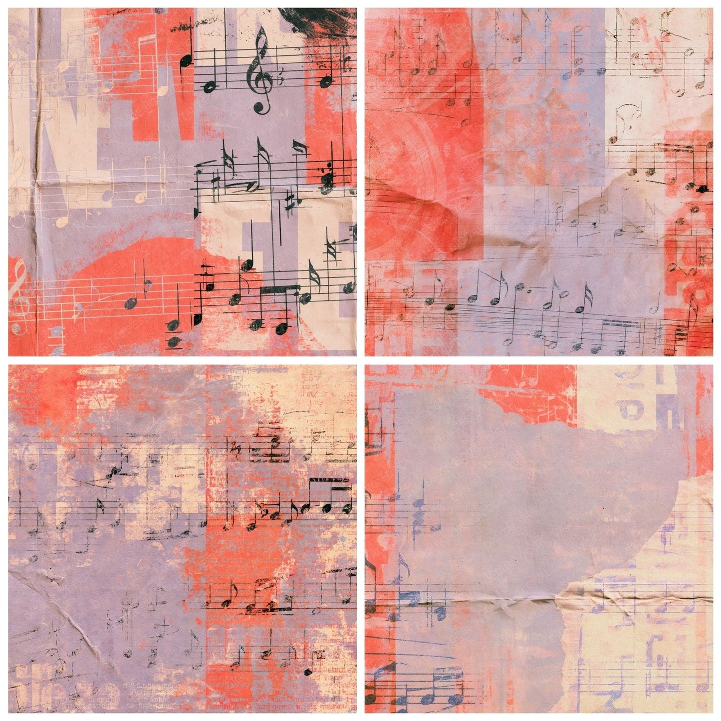 Music Indie Notes Lavender Coral Digital Paper Pack (DDD016849)