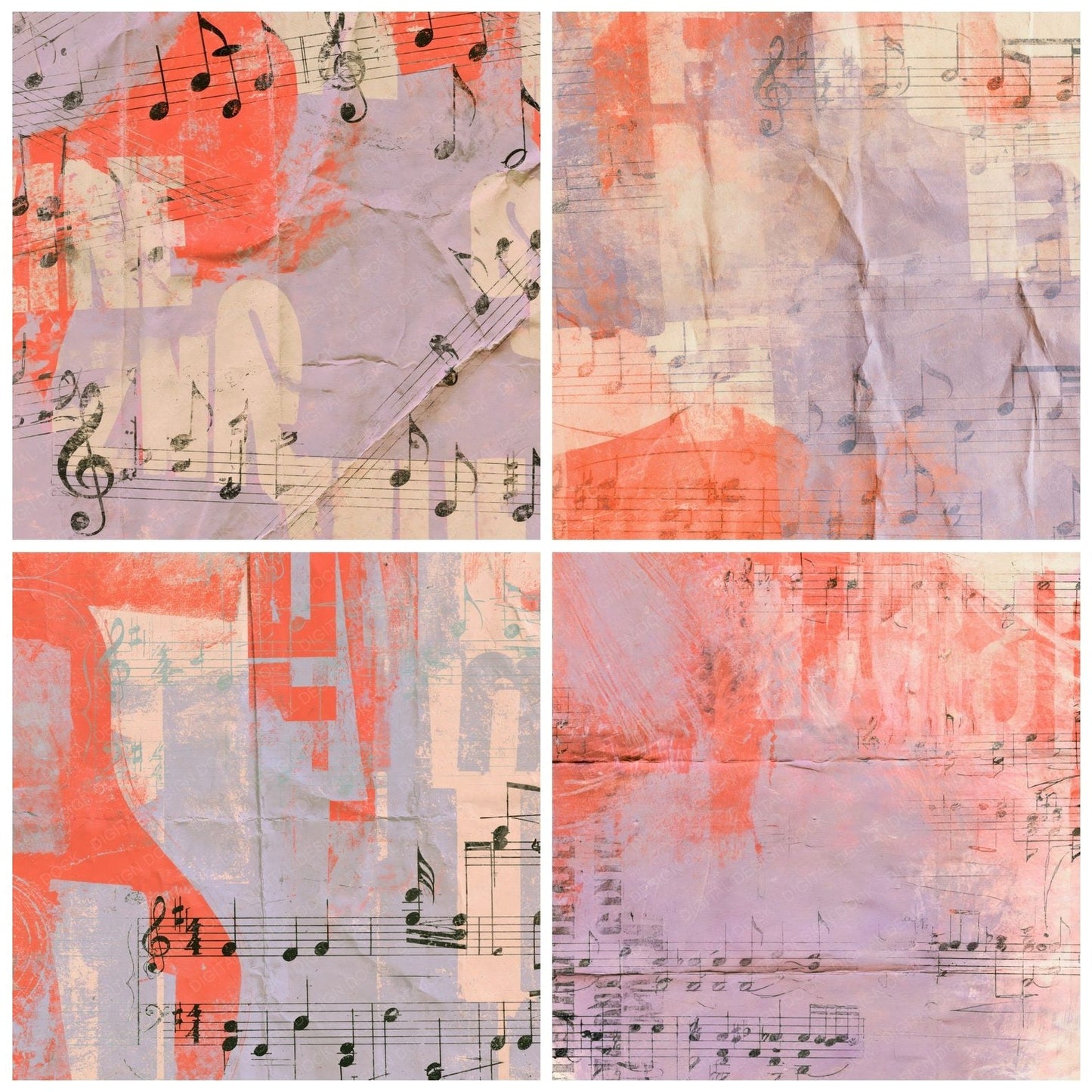 Music Indie Notes Lavender Coral Digital Paper Pack (DDD016849)