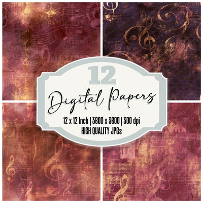 Music Soul Notes Aubergine Gold Seamless Digital Paper Pack (DDD016850)