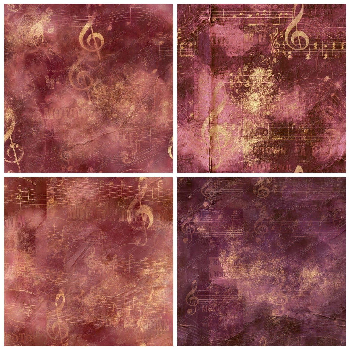 Music Soul Notes Aubergine Gold Seamless Digital Paper Pack (DDD016850)