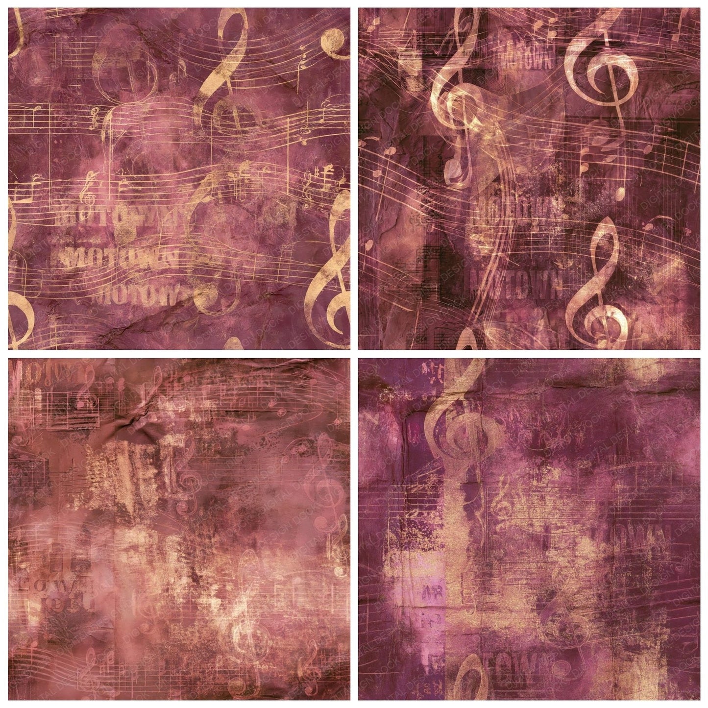 Music Soul Notes Aubergine Gold Seamless Digital Paper Pack (DDD016850)