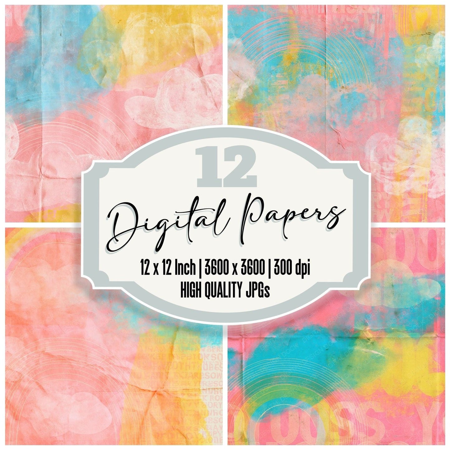 Rainbow Pastel Pink Sky Digital Paper Pack (DDD016852)