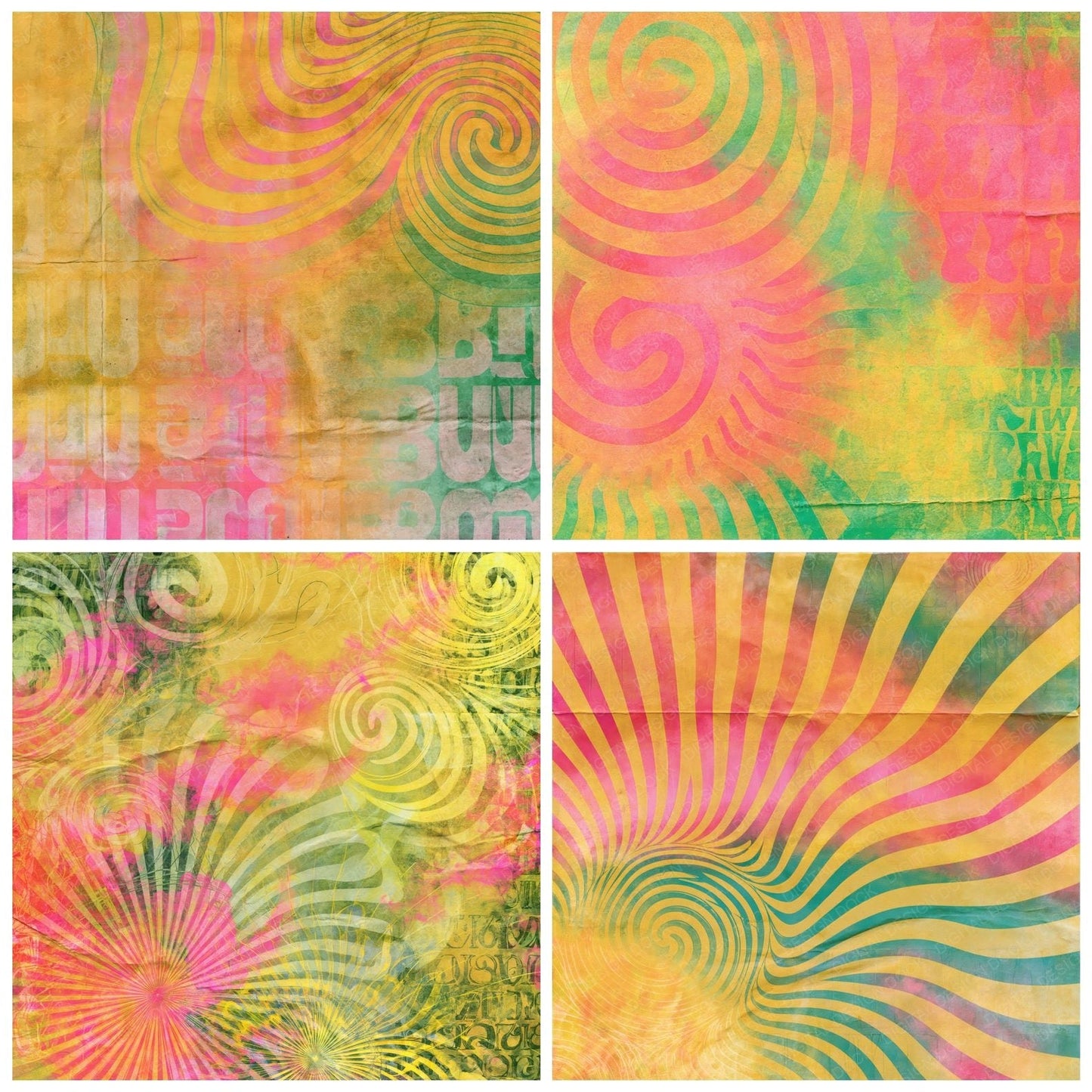 Rainbow Psychedelic Mustard Pink Digital Paper Pack (DDD016854)