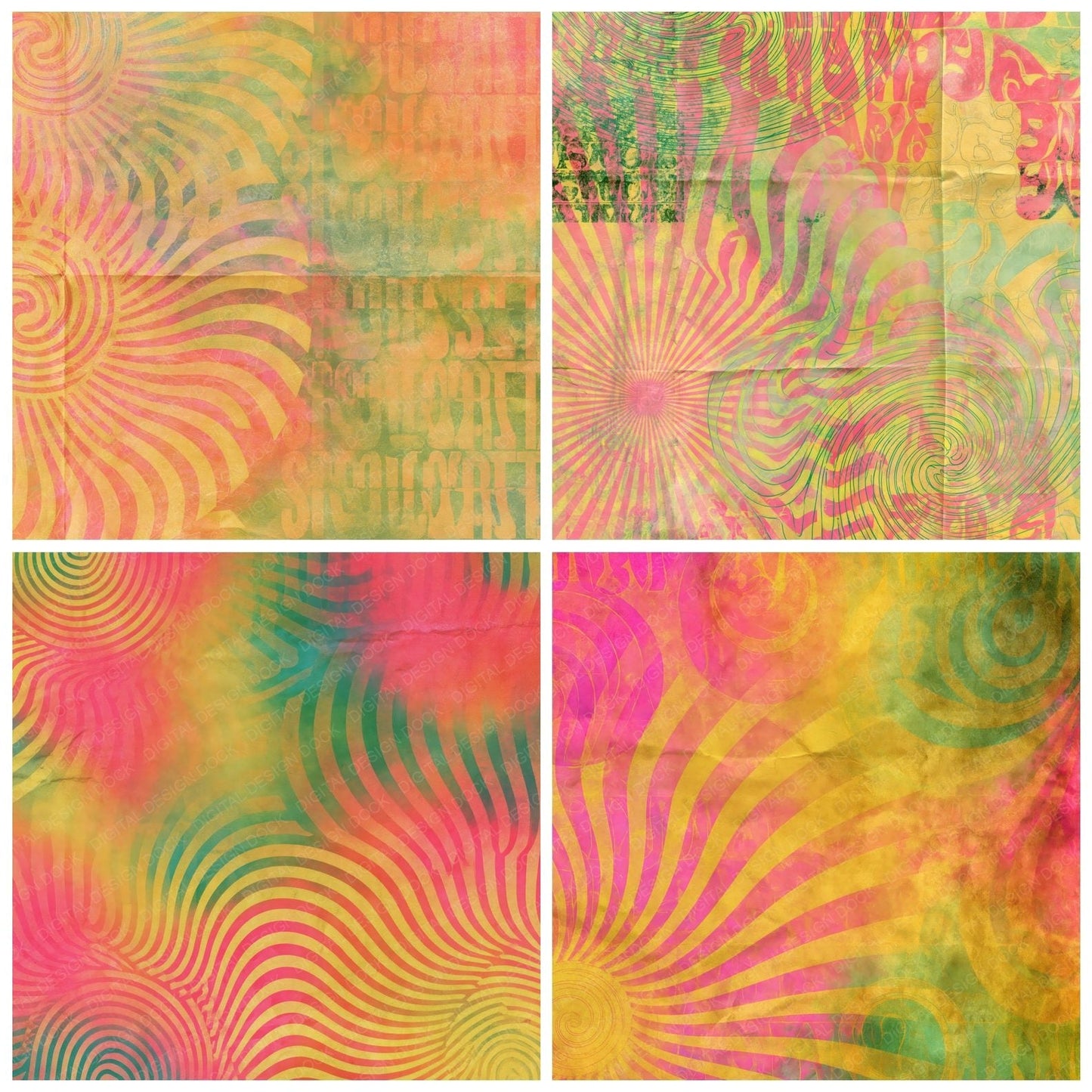 Rainbow Psychedelic Mustard Pink Digital Paper Pack (DDD016854)