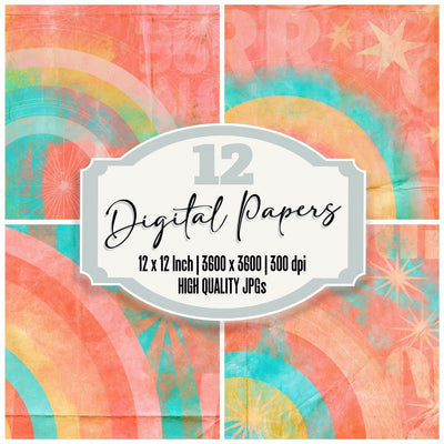 Rainbow Retro Coral Turquoise Digital Paper Pack (DDD016855)