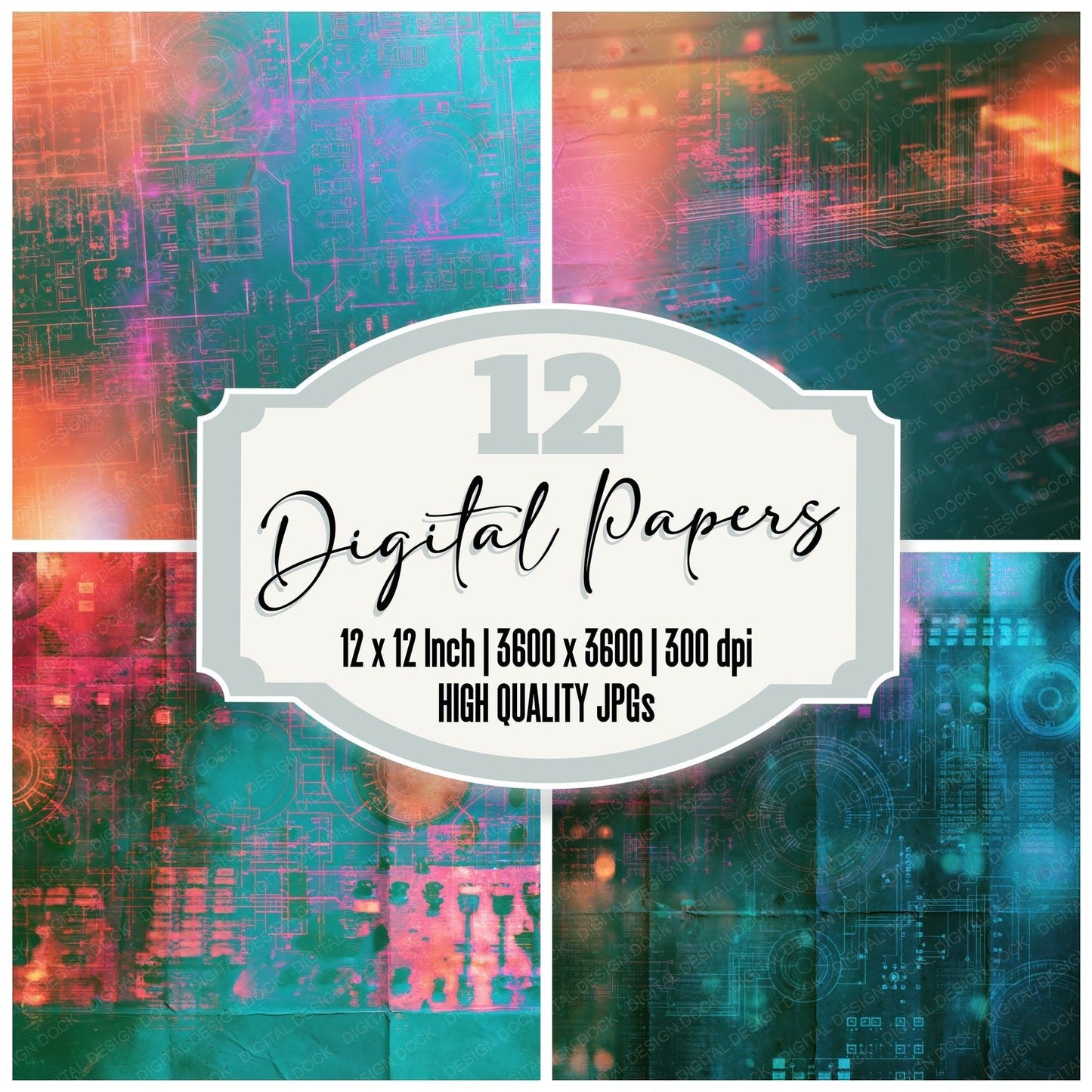 Sci Fi Circuit Teal Magenta Digital Paper Pack (DDD016857)