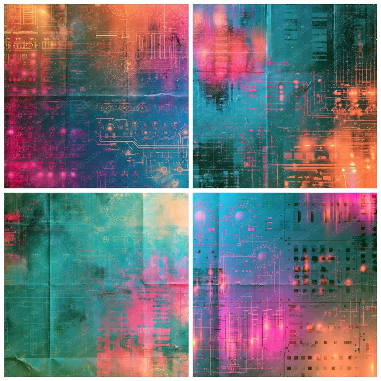 Sci Fi Circuit Teal Magenta Digital Paper Pack (DDD016857)