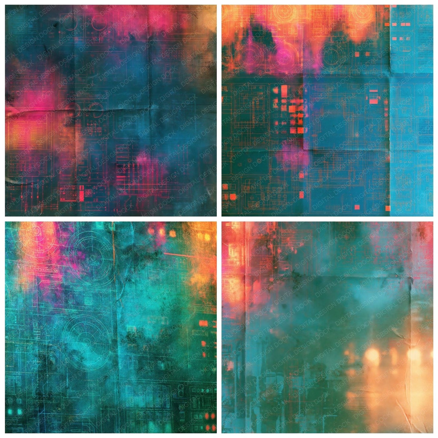 Sci Fi Circuit Teal Magenta Digital Paper Pack (DDD016857)