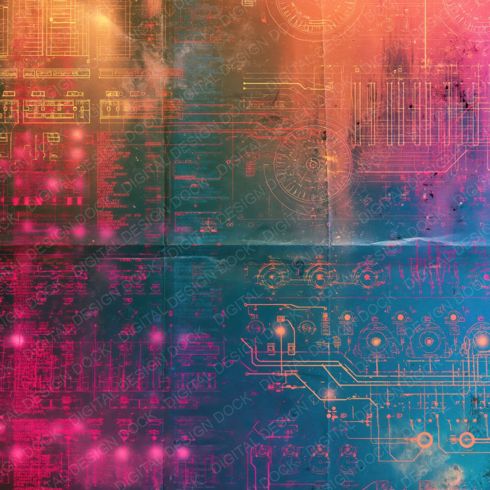 Sci Fi Circuit Teal Magenta Digital Paper Pack (DDD016857)