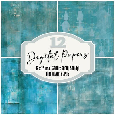 Sci Fi Robot Steel Turquoise Seamless Digital Paper Pack (DDD016861)