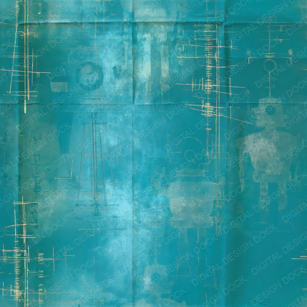 Sci Fi Robot Steel Turquoise Seamless Digital Paper Pack (DDD016861)