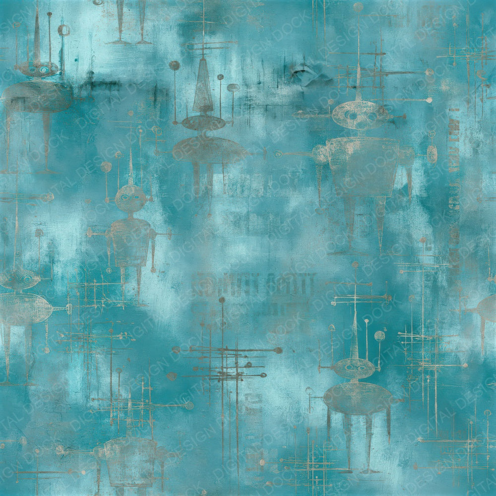 Sci Fi Robot Steel Turquoise Seamless Digital Paper Pack (DDD016861)