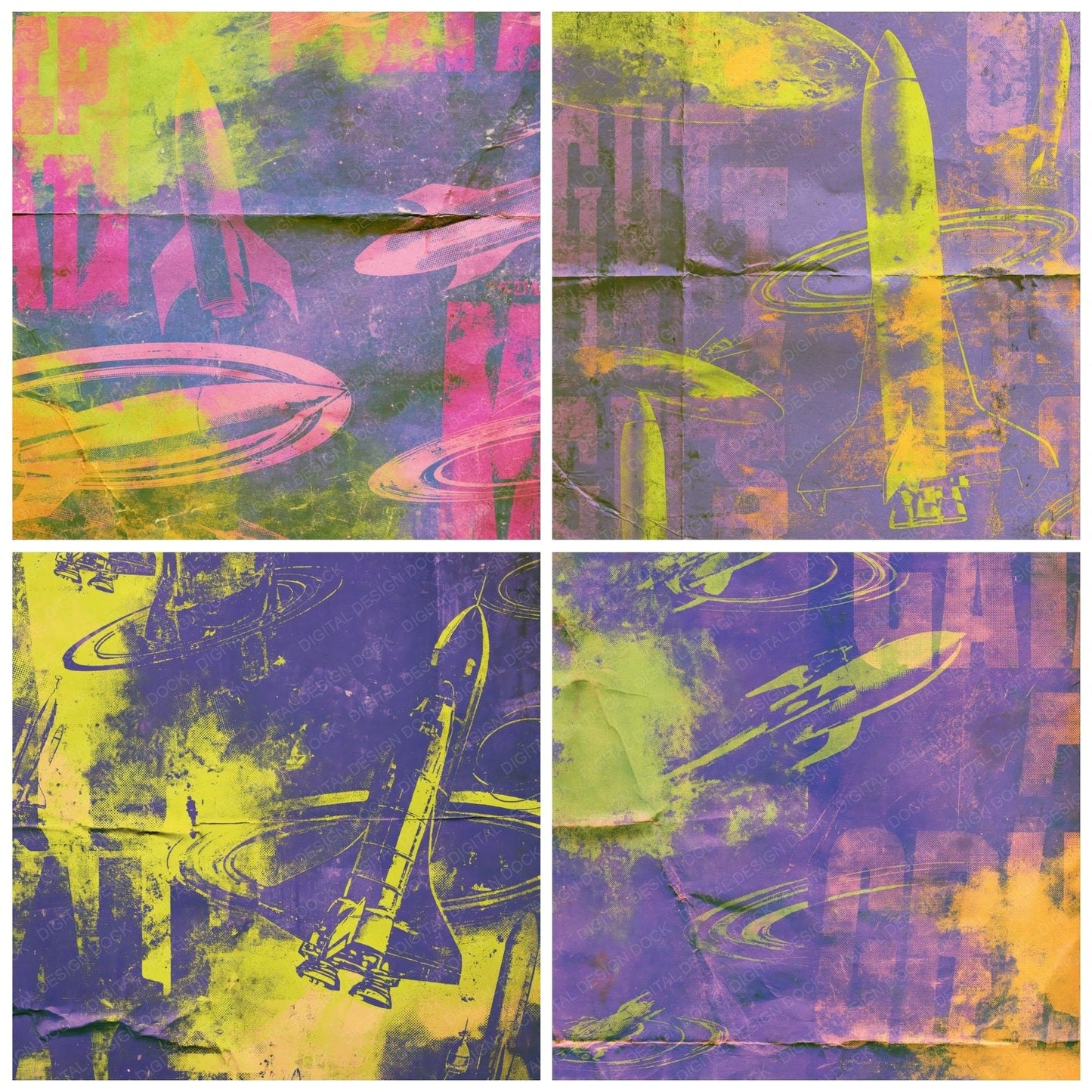 Sci Fi Rocket Purple Lime Digital Paper Pack (DDD016862)
