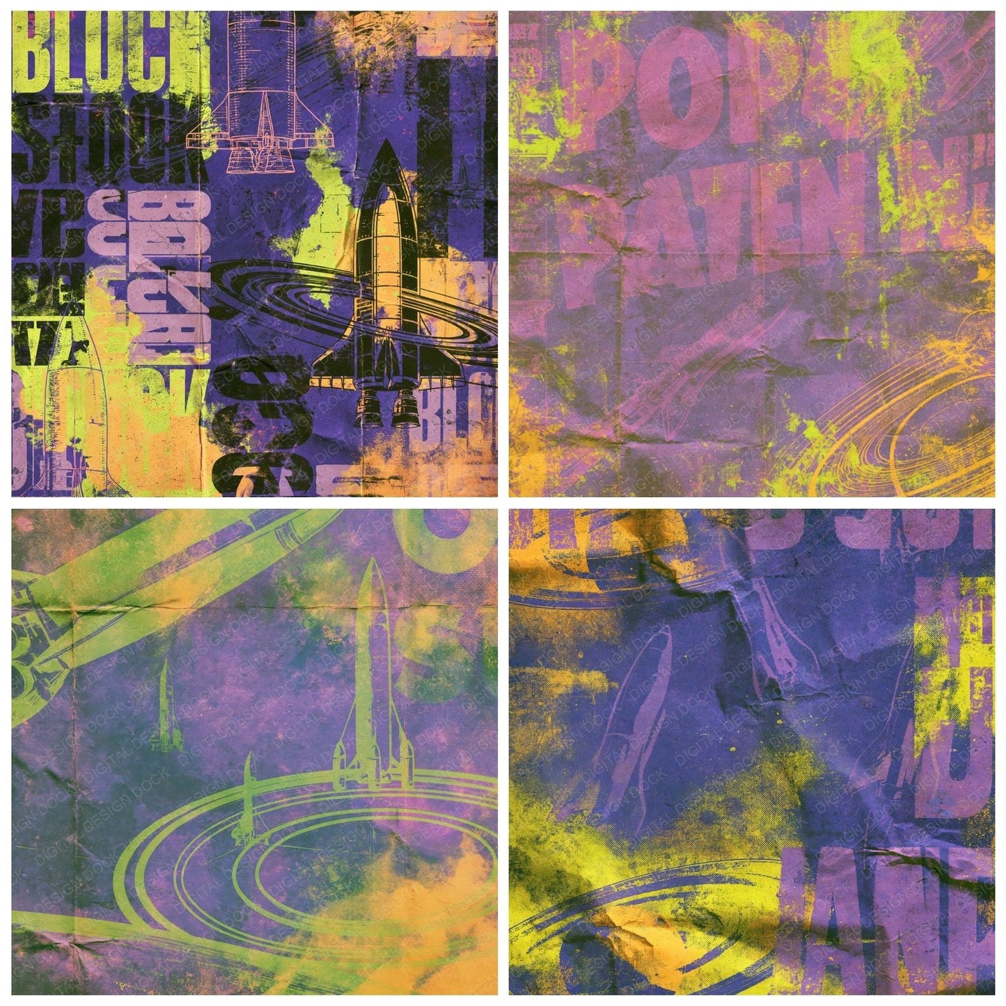 Sci Fi Rocket Purple Lime Digital Paper Pack (DDD016862)