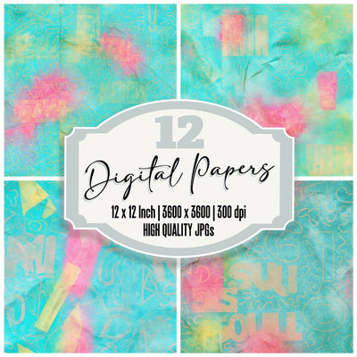 80s Memphis Turquoise Pink Seamless Digital Paper Pack (DDD016866)