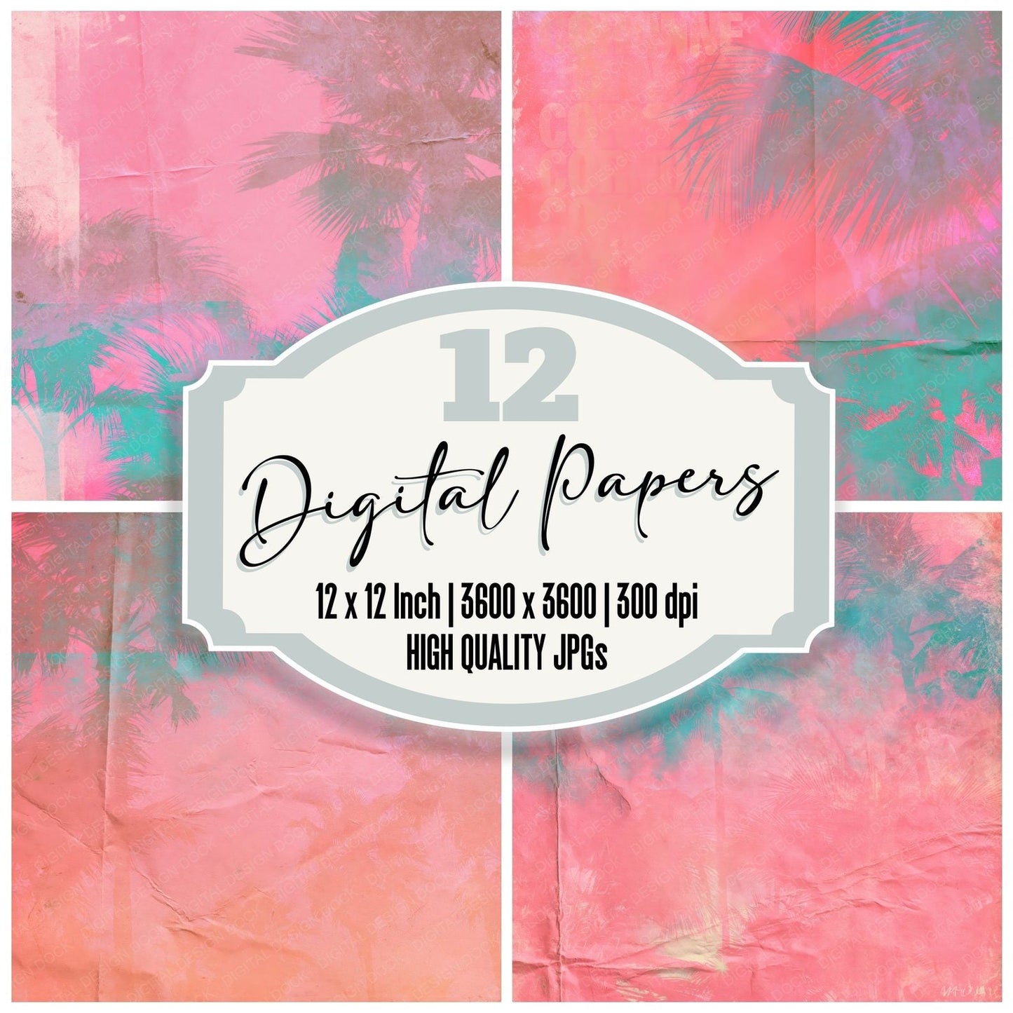 80s Miami Vice Flamingo Teal Digital Paper Pack (DDD016867)