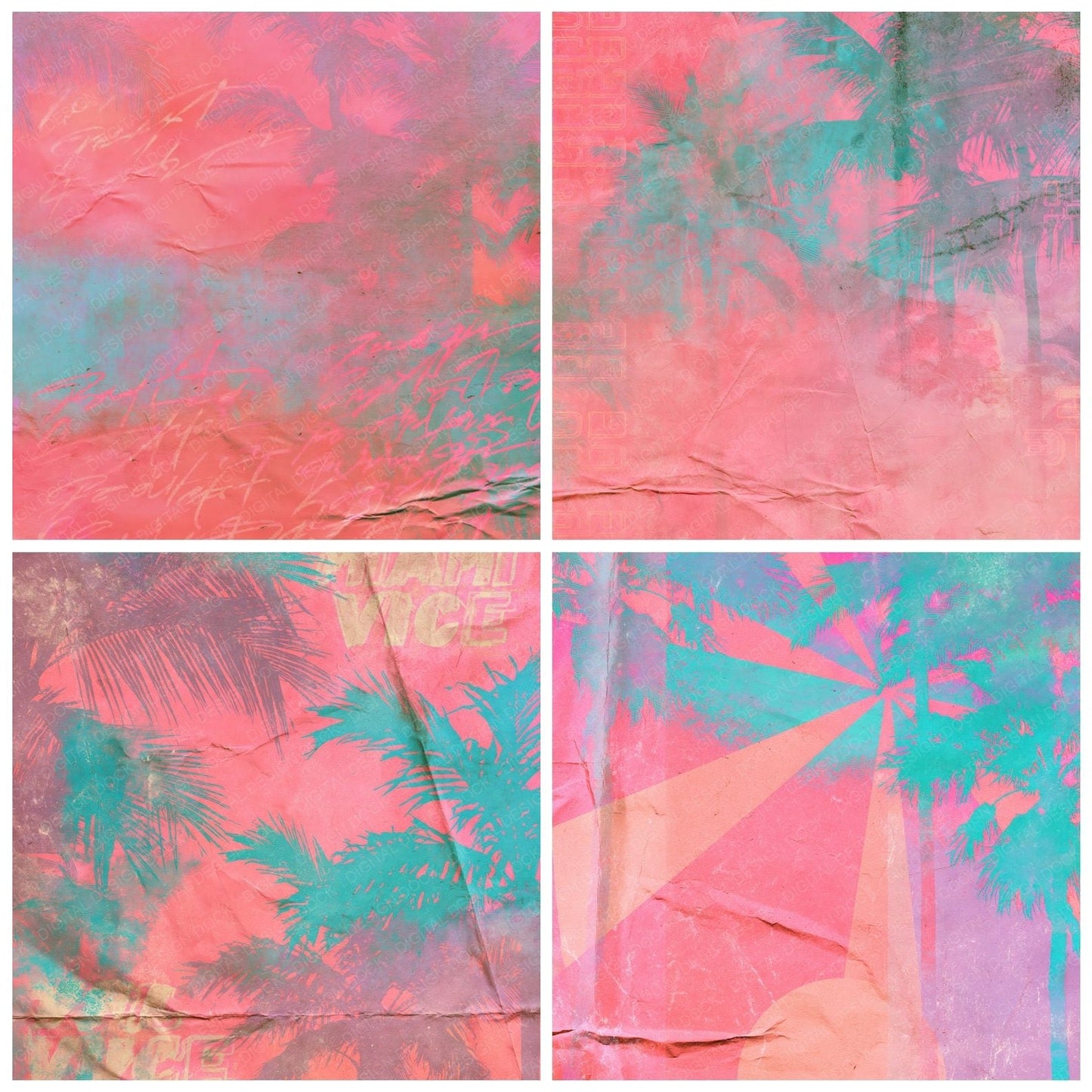 80s Miami Vice Flamingo Teal Digital Paper Pack (DDD016867)