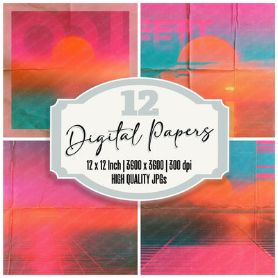 80s Synthwave Magenta Cyan Digital Paper Pack (DDD016868)