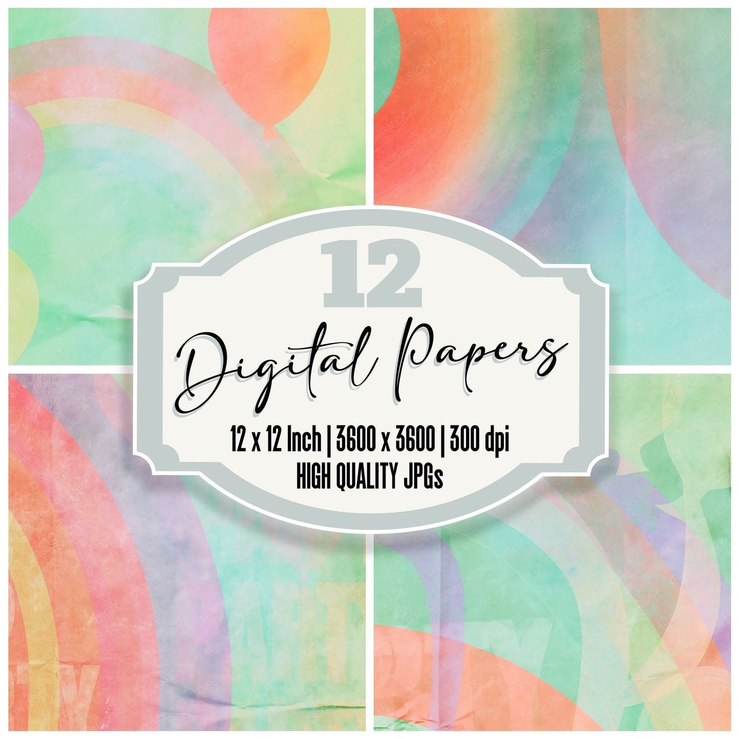 Rainbow Balloon Mint Lilac Digital Paper Pack (DDD016869)