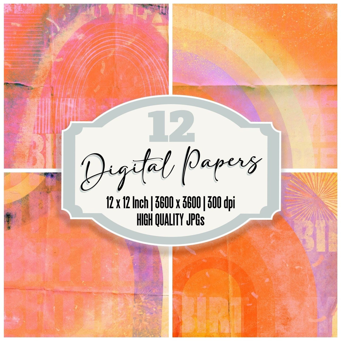 Rainbow Confetti Orange Violet Digital Paper Pack (DDD016870)
