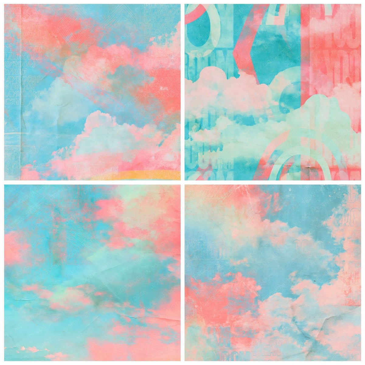 Four Rainbow Diamond Sky Coral digital papers from the pack shown in a grid