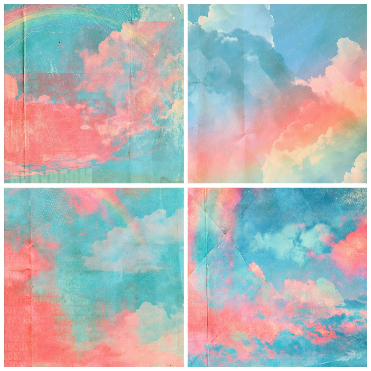Four more Rainbow Diamond Sky Coral digital papers from the pack shown in a grid